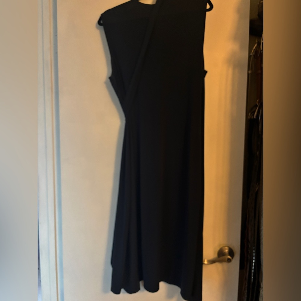 Vintage Classic Deep Navy Blue-Black Sleeveless Wrap Dress with Side Tie Unlined - Picture 7 of 9
